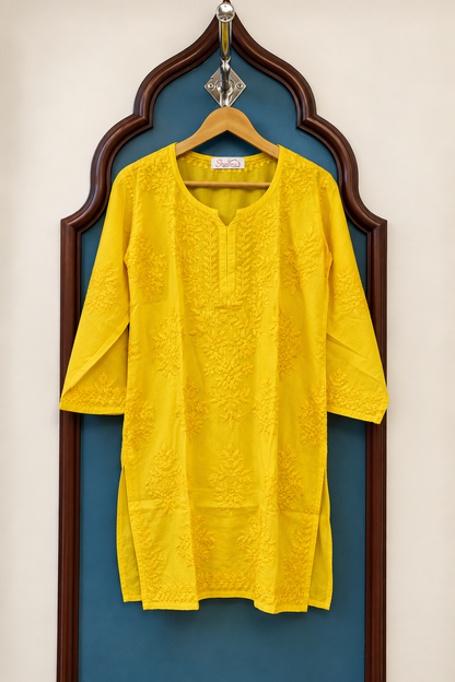 Pure Muslin Short Kurti with Detailed Chikankari Handwork