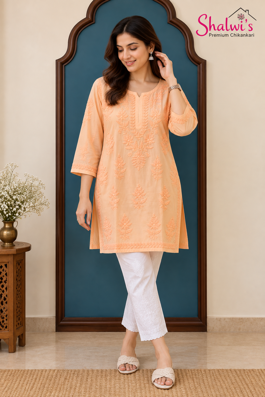 Pure Muslin Short Kurti with Detailed Chikankari Handwork