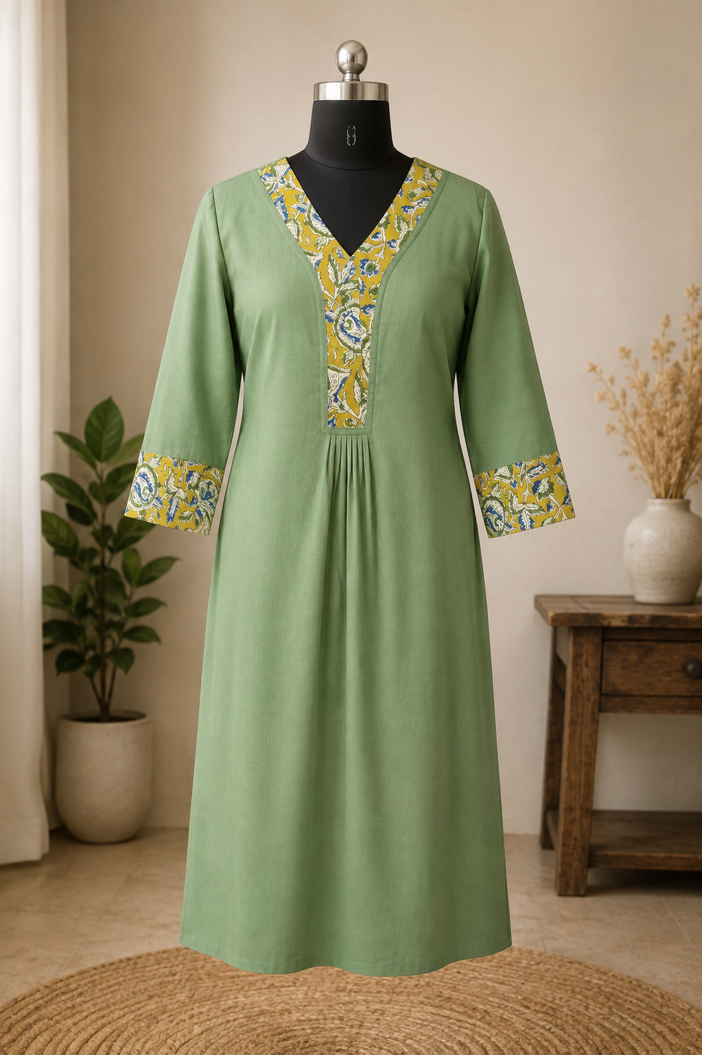 Pure Handblock Print Cotton A-Line One-Piece