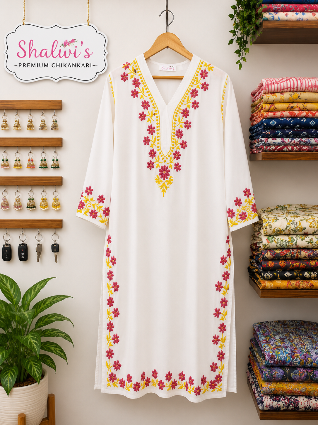 White Rayon Long Kurti with Dual-Thread Chikankari