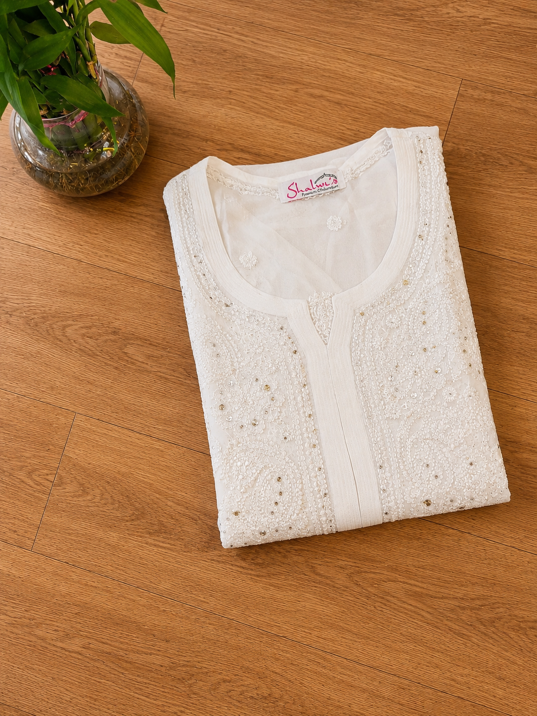 Pure Viscose White Chikankari Long Kurti