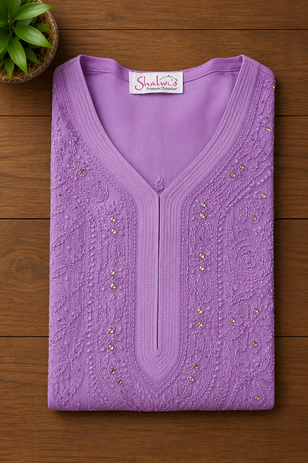 Pure Viscose Kurti with Chikankari Resham & Mukaish Work