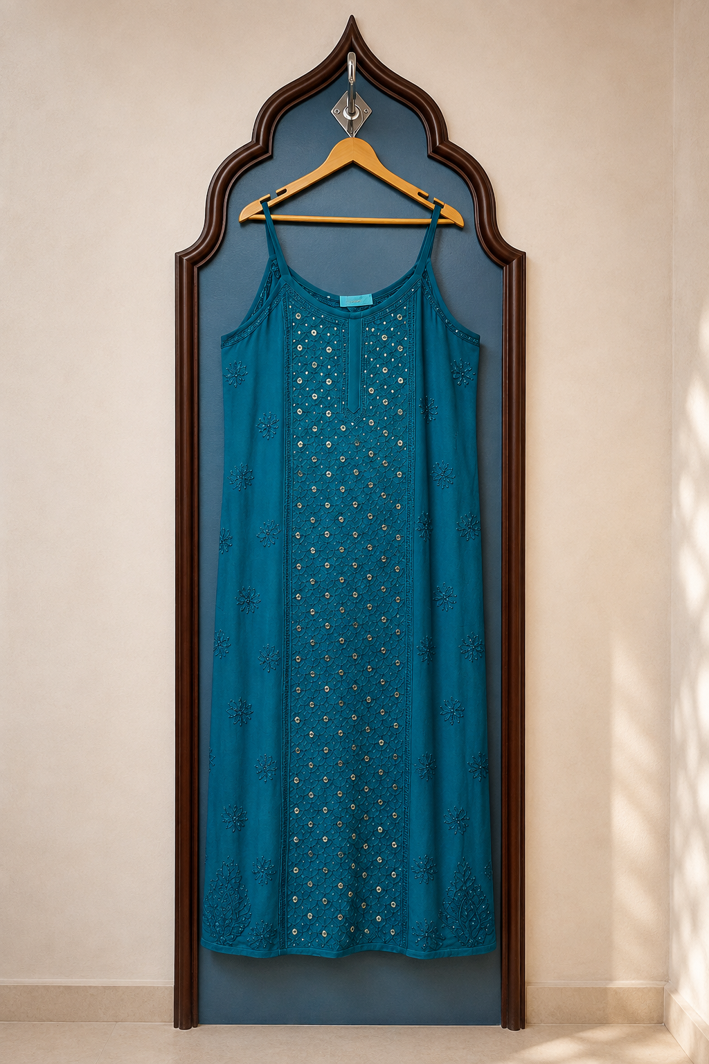 Pure Viscose Noodle Strap Long Kurti with Chikankari