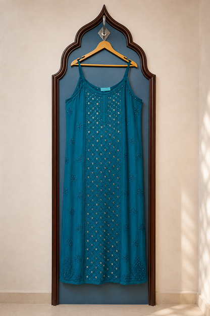 Pure Viscose Noodle Strap Long Kurti with Chikankari