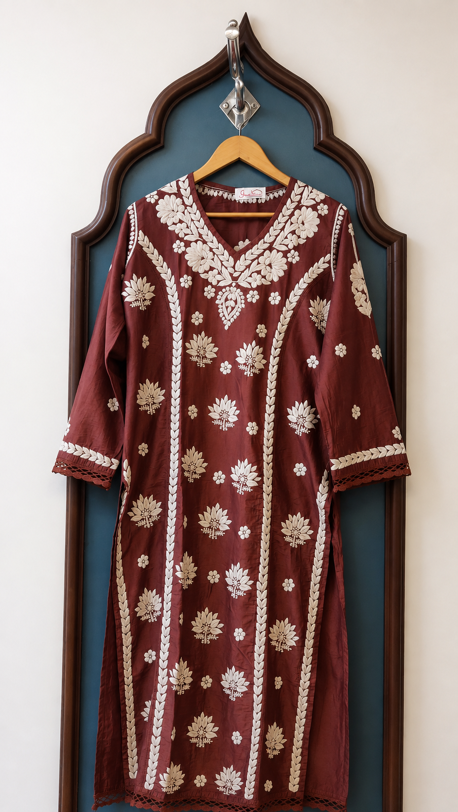 Pure Chanderi Chikankari Handcrafted Kurti
