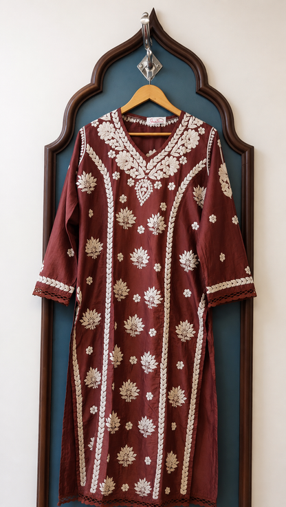 Pure Chanderi Chikankari Handcrafted Kurti