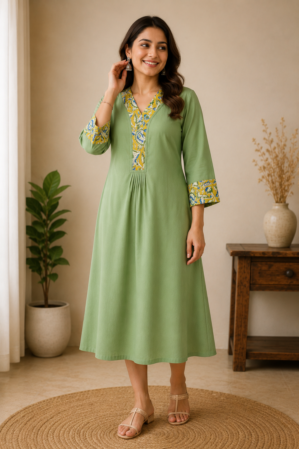 Pure Handblock Print Cotton A-Line One-Piece
