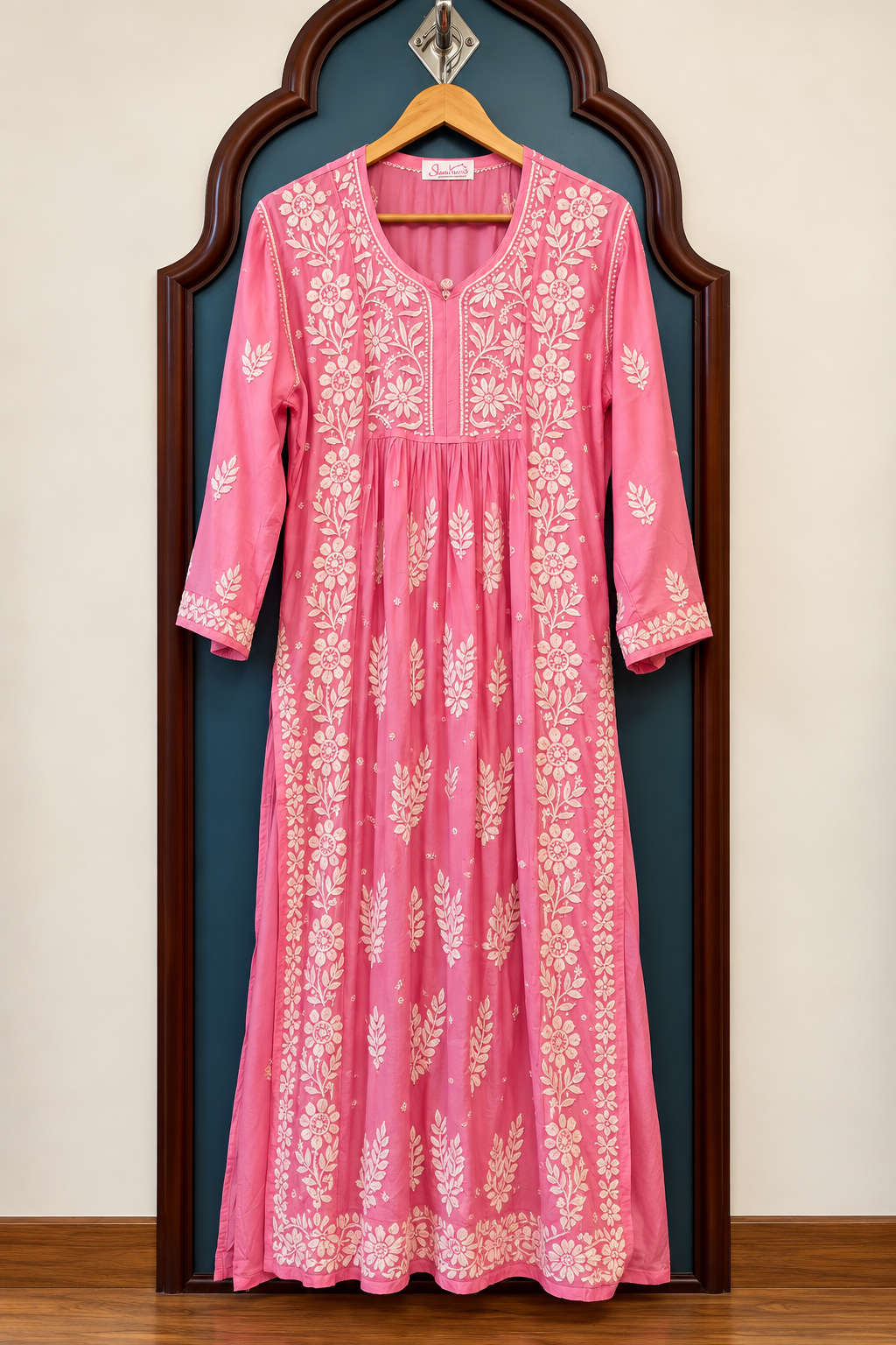 Pure Muslin Nyra Cut Kurtis with Chikankari 3D Hand work