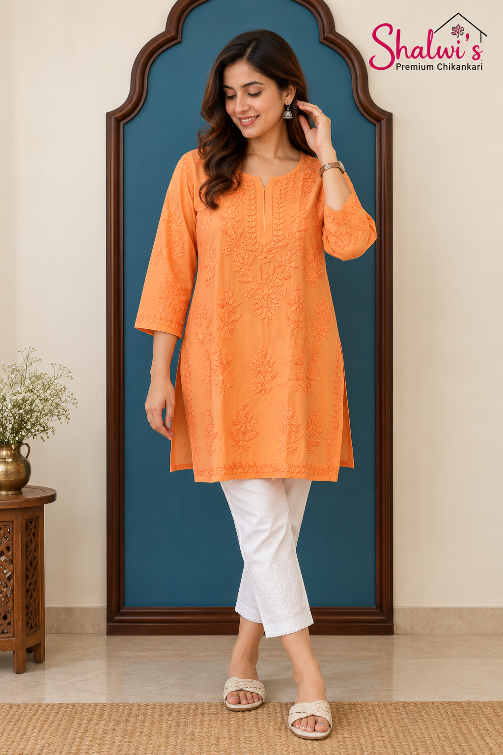 Pure Muslin Short Kurti with Detailed Chikankari Handwork