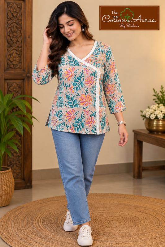 Pure Handblock Print Cotton Angarkha Short Kurti