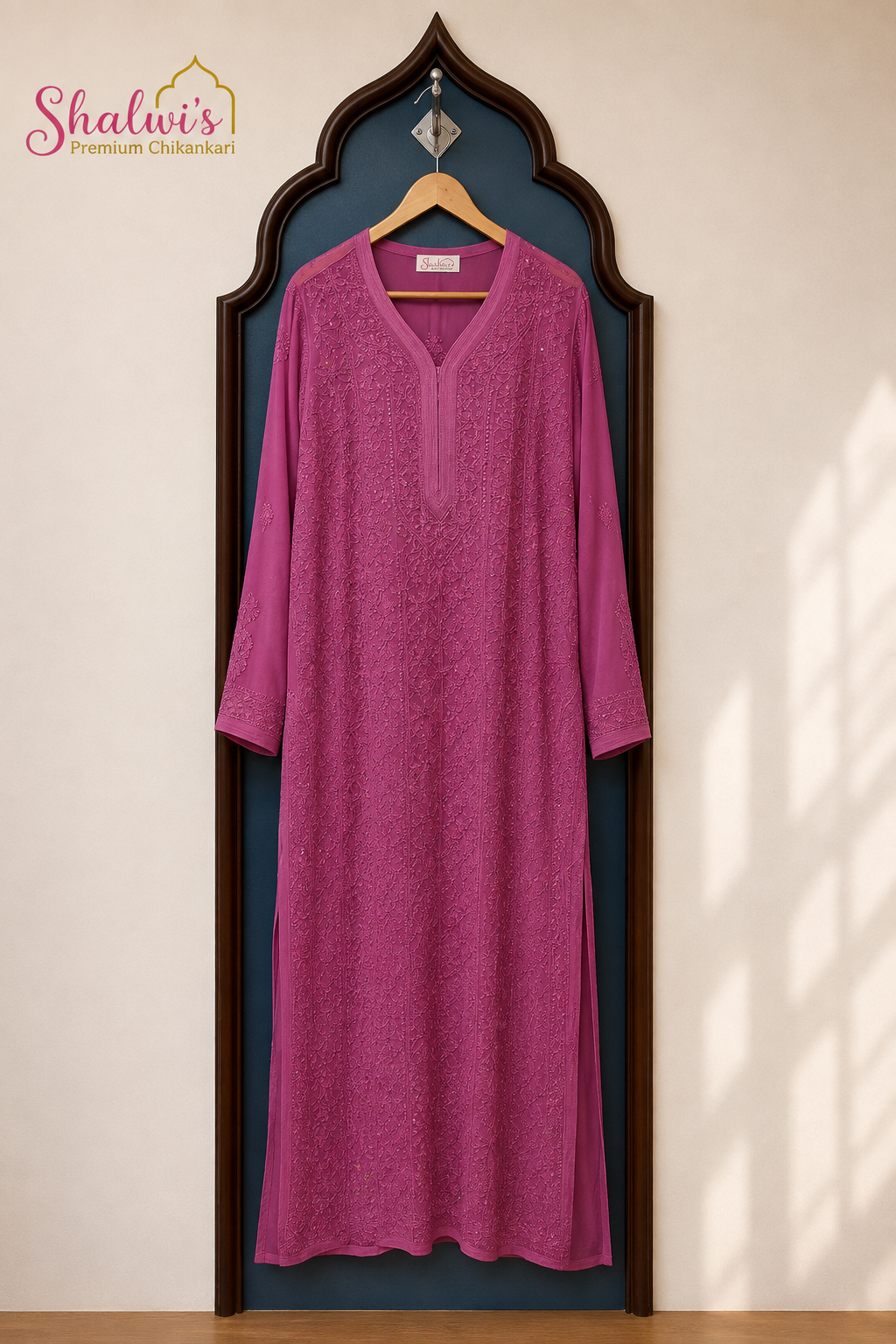Pure Viscose Kurti with Chikankari Resham & Mukaish Work