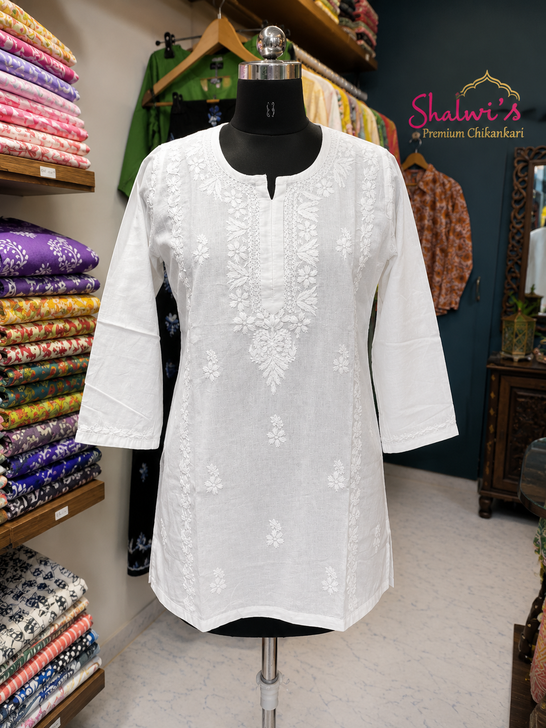 Pure Cotton Short Kurti with Chikankari Handwork