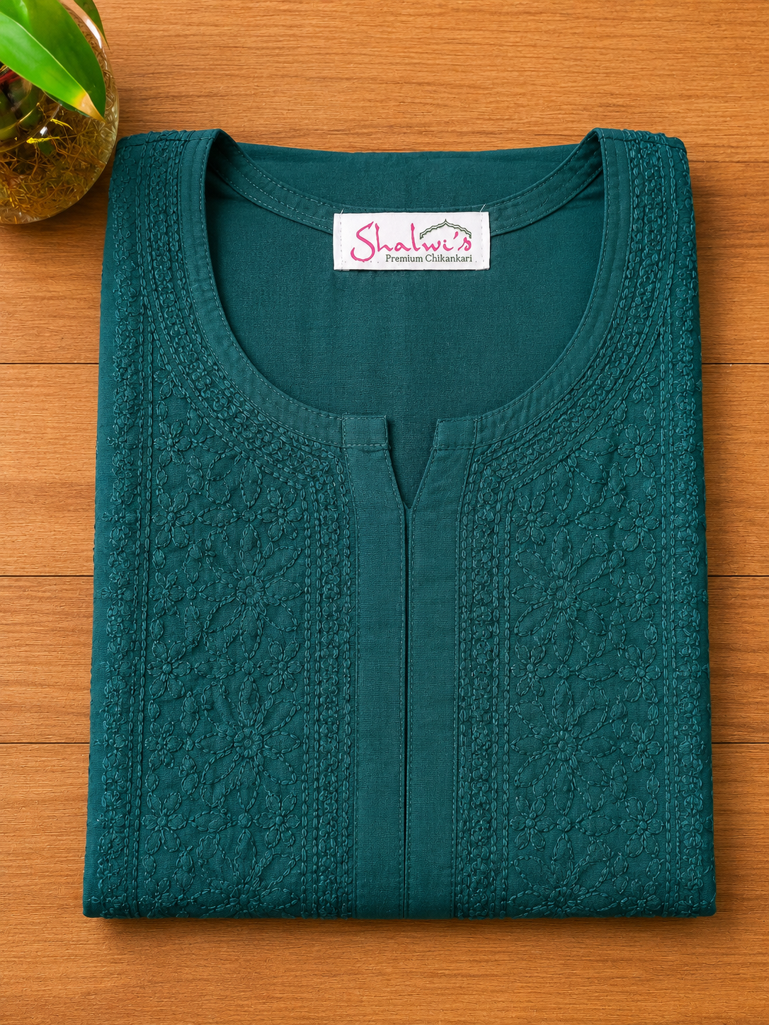 Pure Chanderi Long Kurti with Bakhiya Chikankari