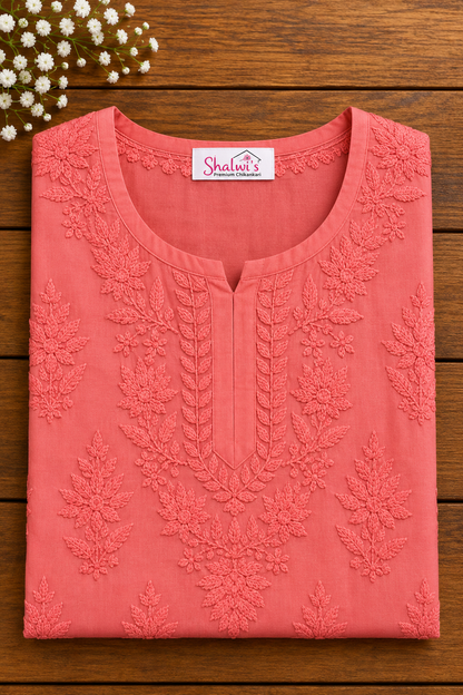 Pure Muslin Short Kurti with Detailed Chikankari Handwork