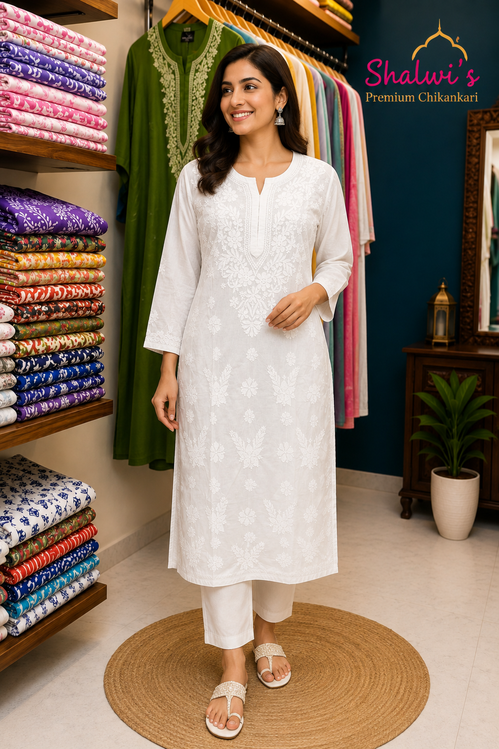 Pure Dyeable Cotton Long Kurti with Chikankari Handwork
