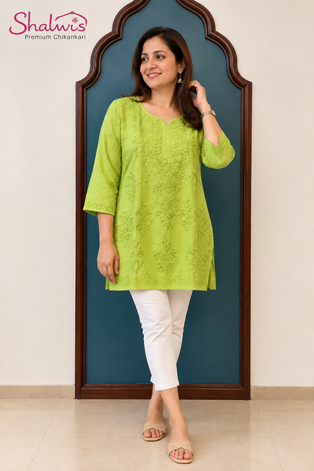 Pure Muslin Short Kurti with Detailed Chikankari Handwork