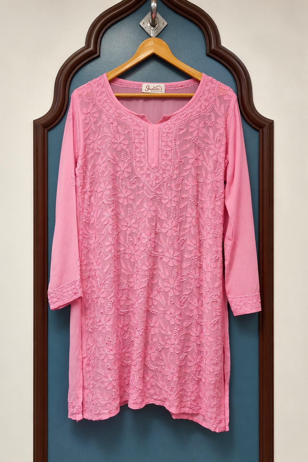 Pure Viscose Short Kurti with Intricate Resham Chikankari