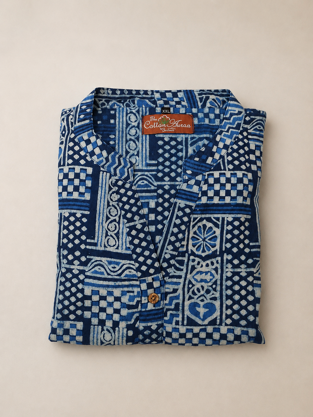 Pure Indigo Shirt Style Hand block Print One-Piece