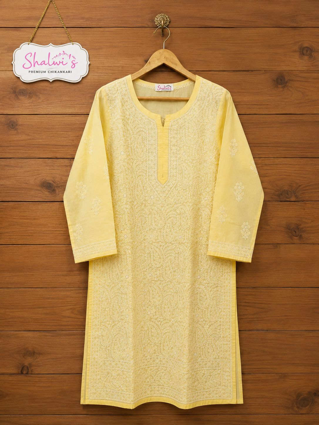 Cotton Voile Long Kurti with Chikankari Shadow Work