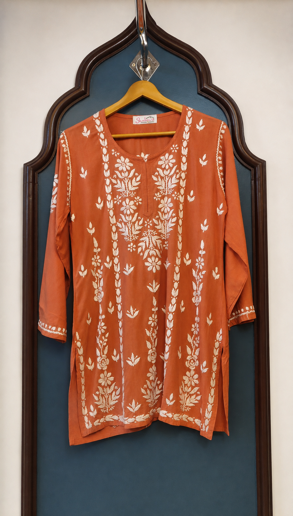 Rayon Short Kurti with Handcrafted Chikankari