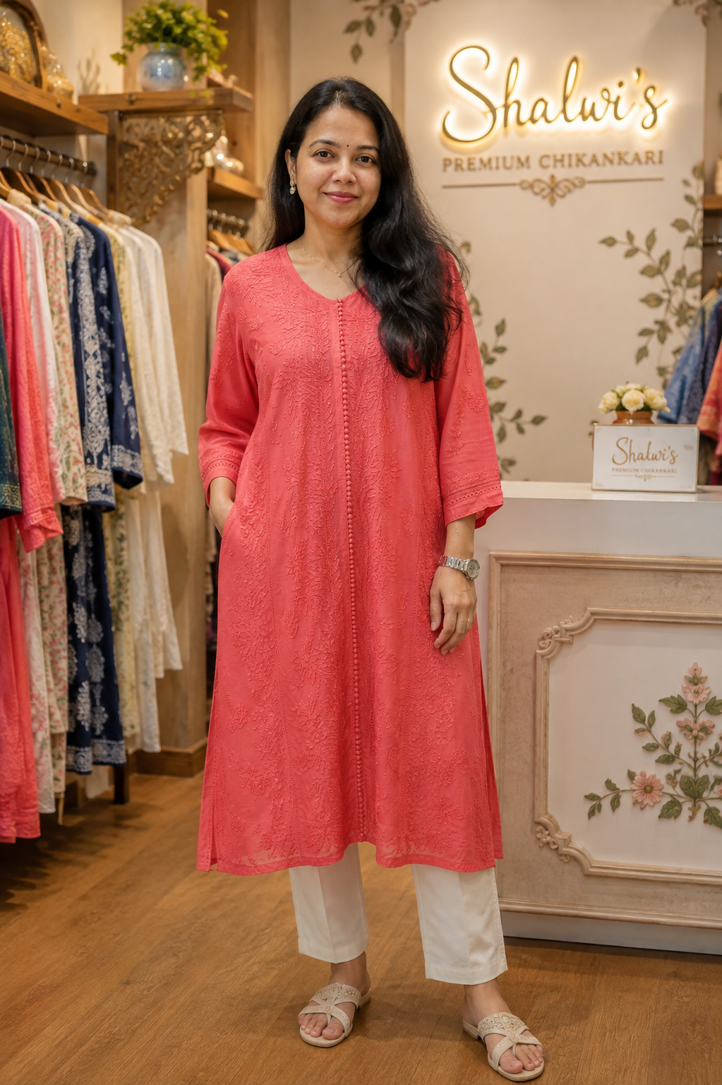 Pure Muslin Chikankari Long Kurti
