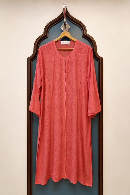 Pure Muslin Chikankari Long Kurti