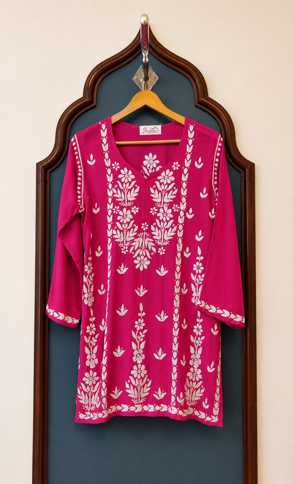 Rayon Short Kurti with Handcrafted Chikankari