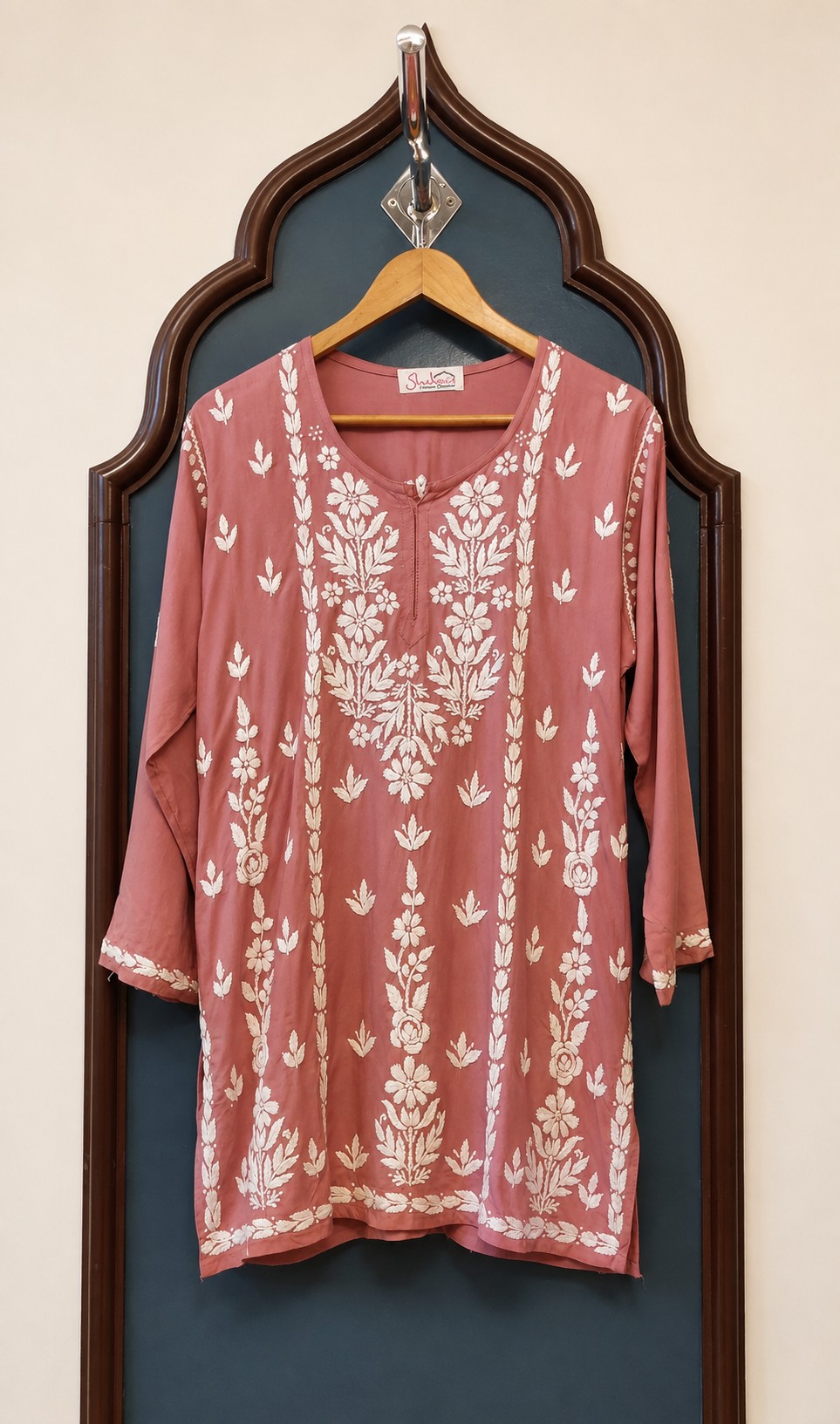 Rayon Short Kurti with Handcrafted Chikankari