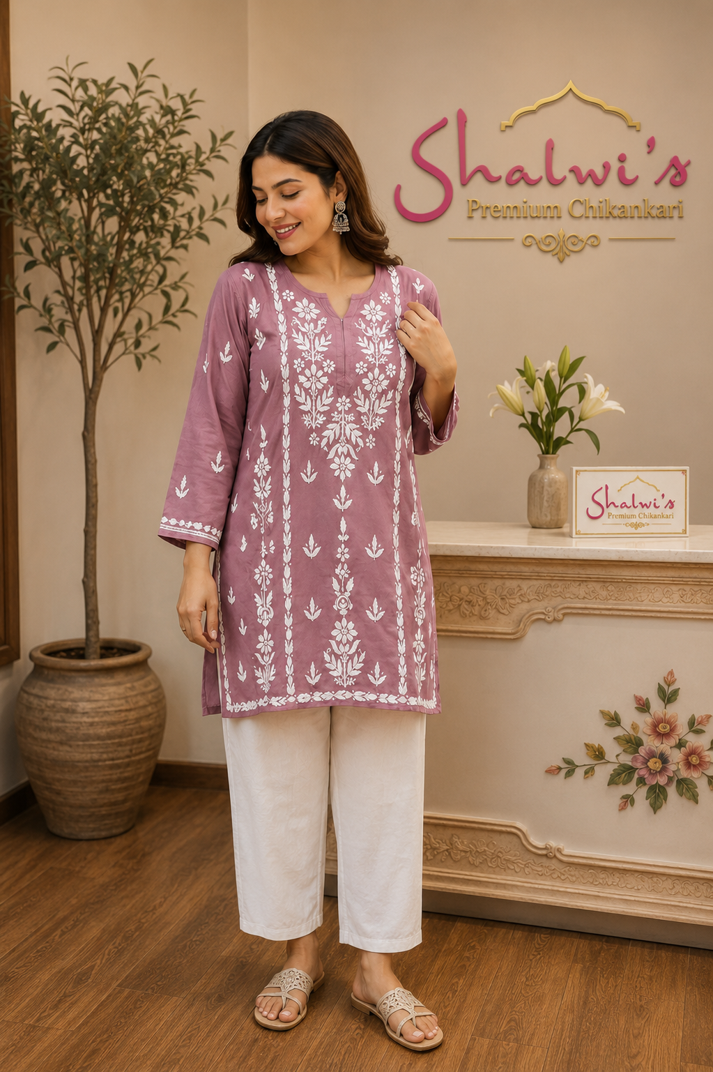 Rayon Short Kurti with Handcrafted Chikankari