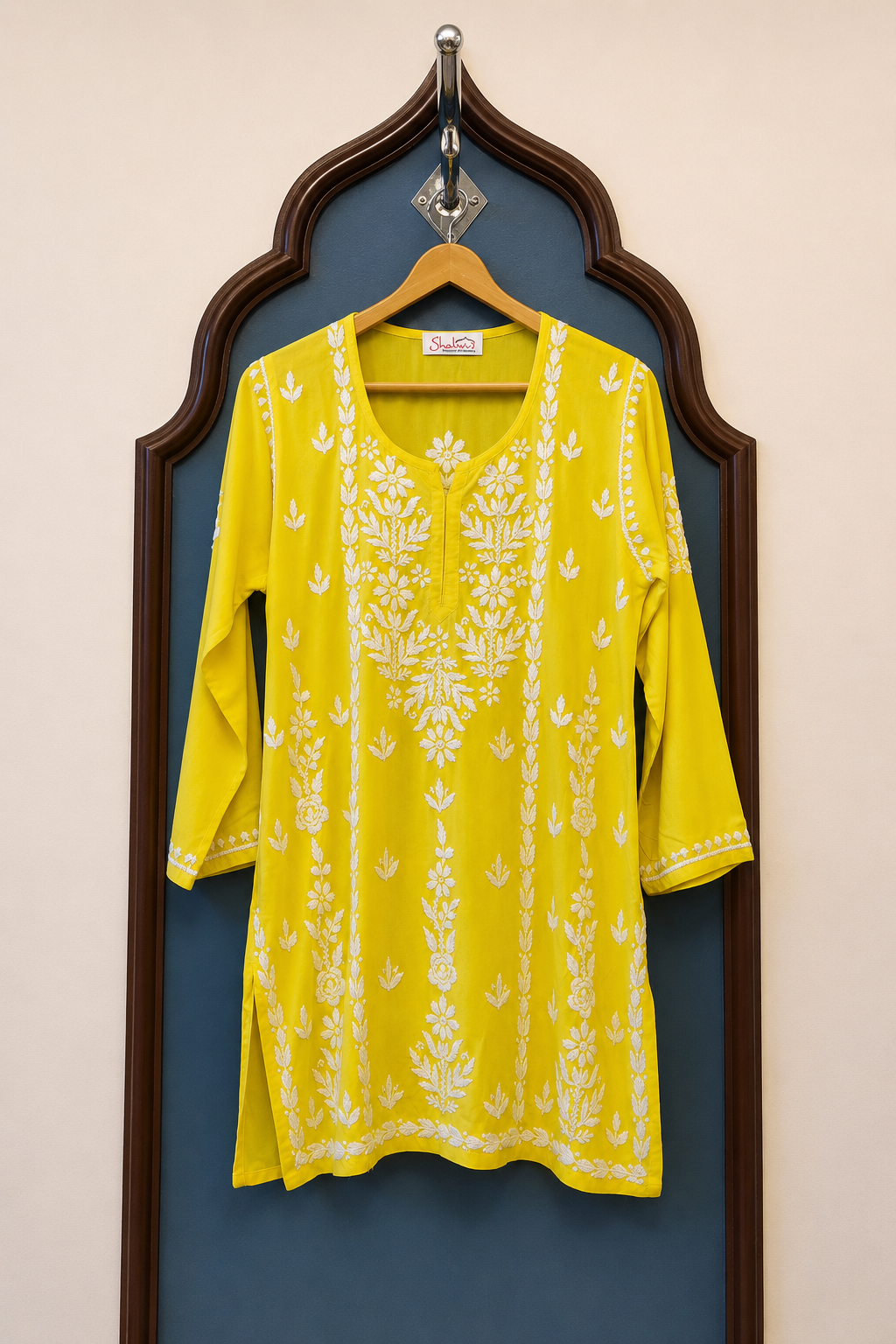 Rayon Short Kurti with Handcrafted Chikankari