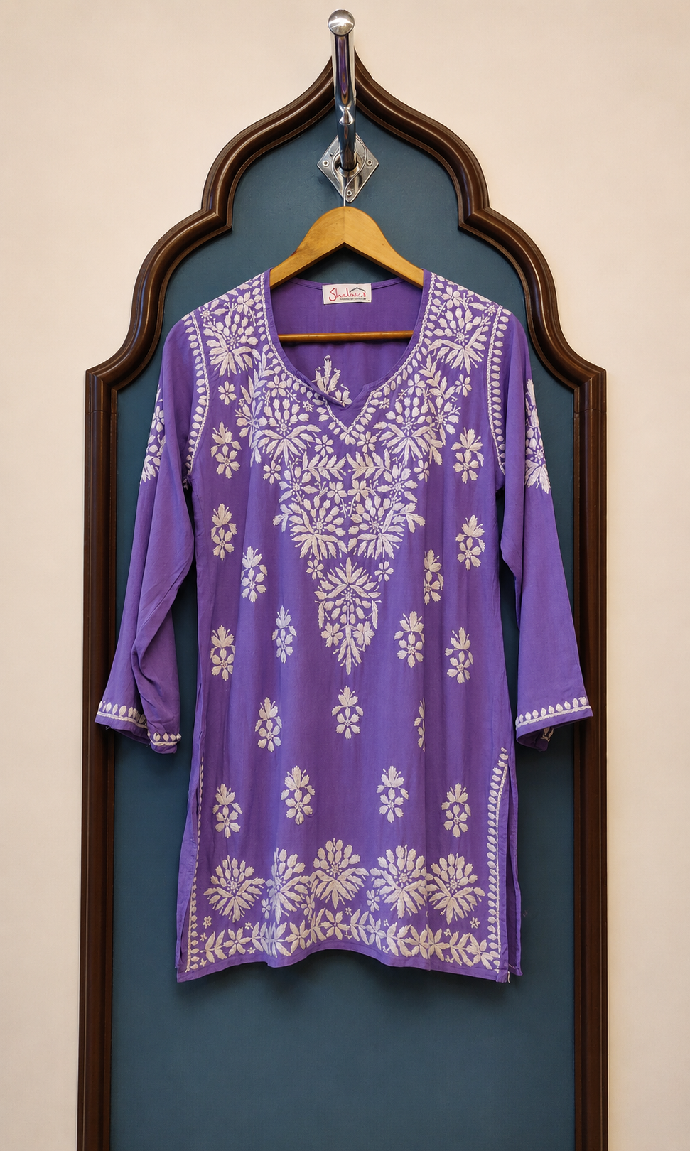 Rayon Short Kurti with Handcrafted Chikankari