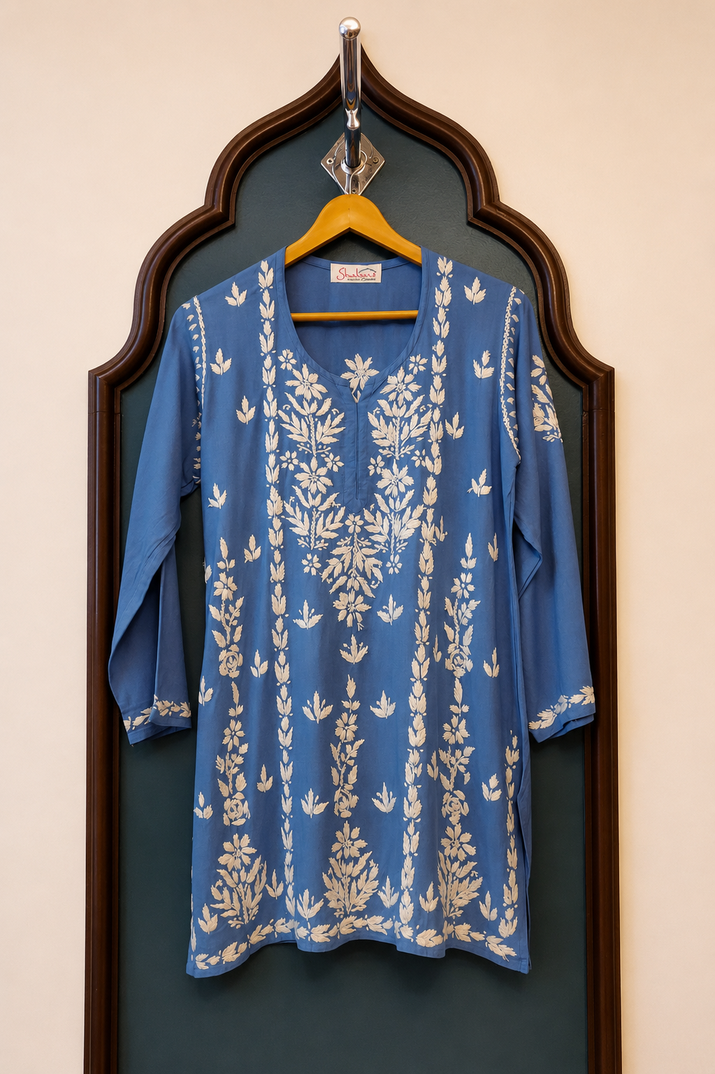 Rayon Short Kurti with Handcrafted Chikankari