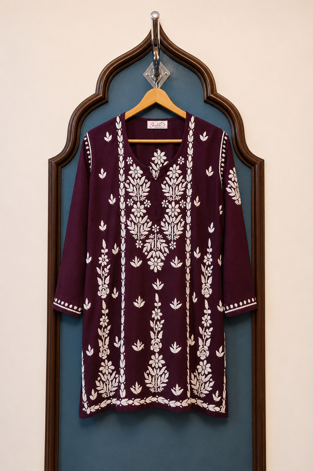 Rayon Short Kurti with Handcrafted Chikankari