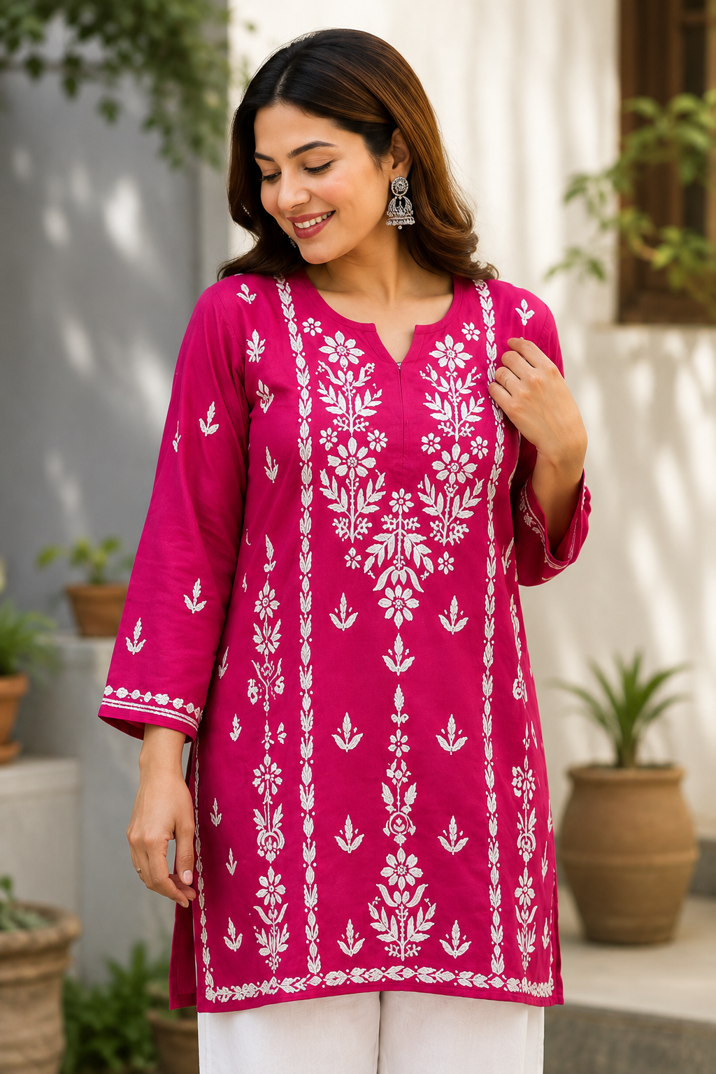 Rayon Short Kurti with Handcrafted Chikankari