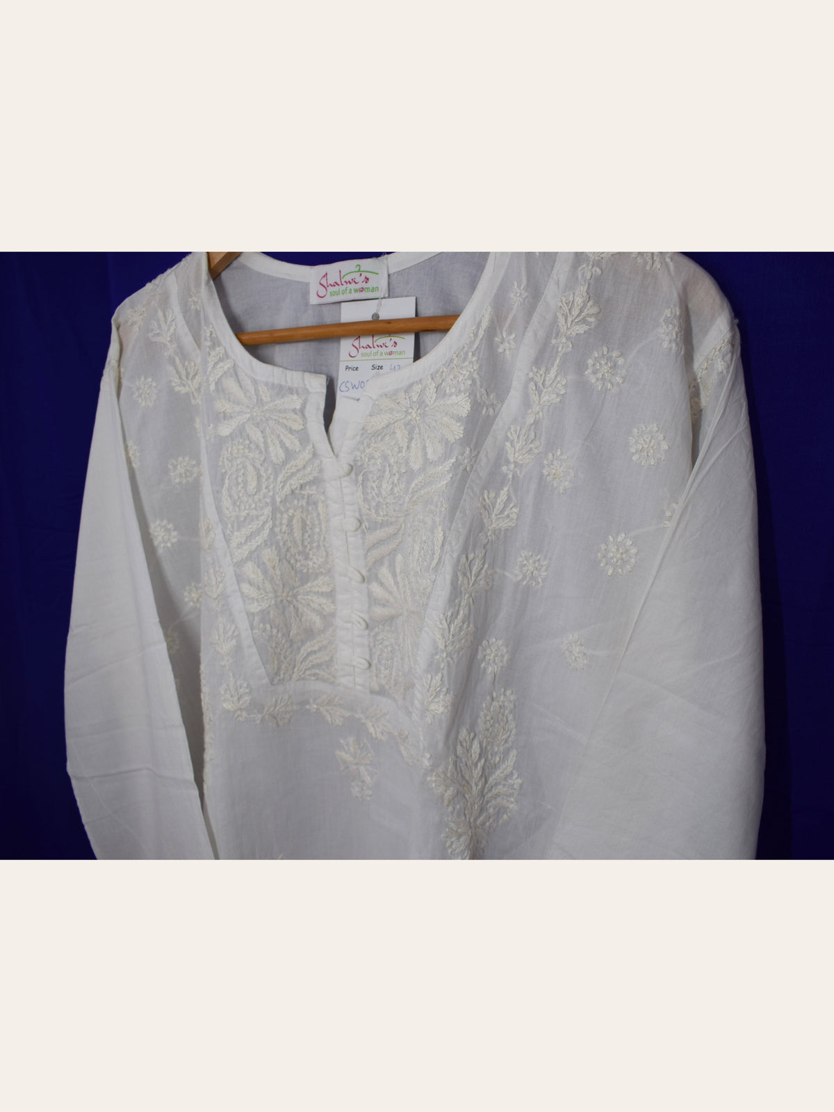 Lucknowi White - Pure Cotton Short Kurta