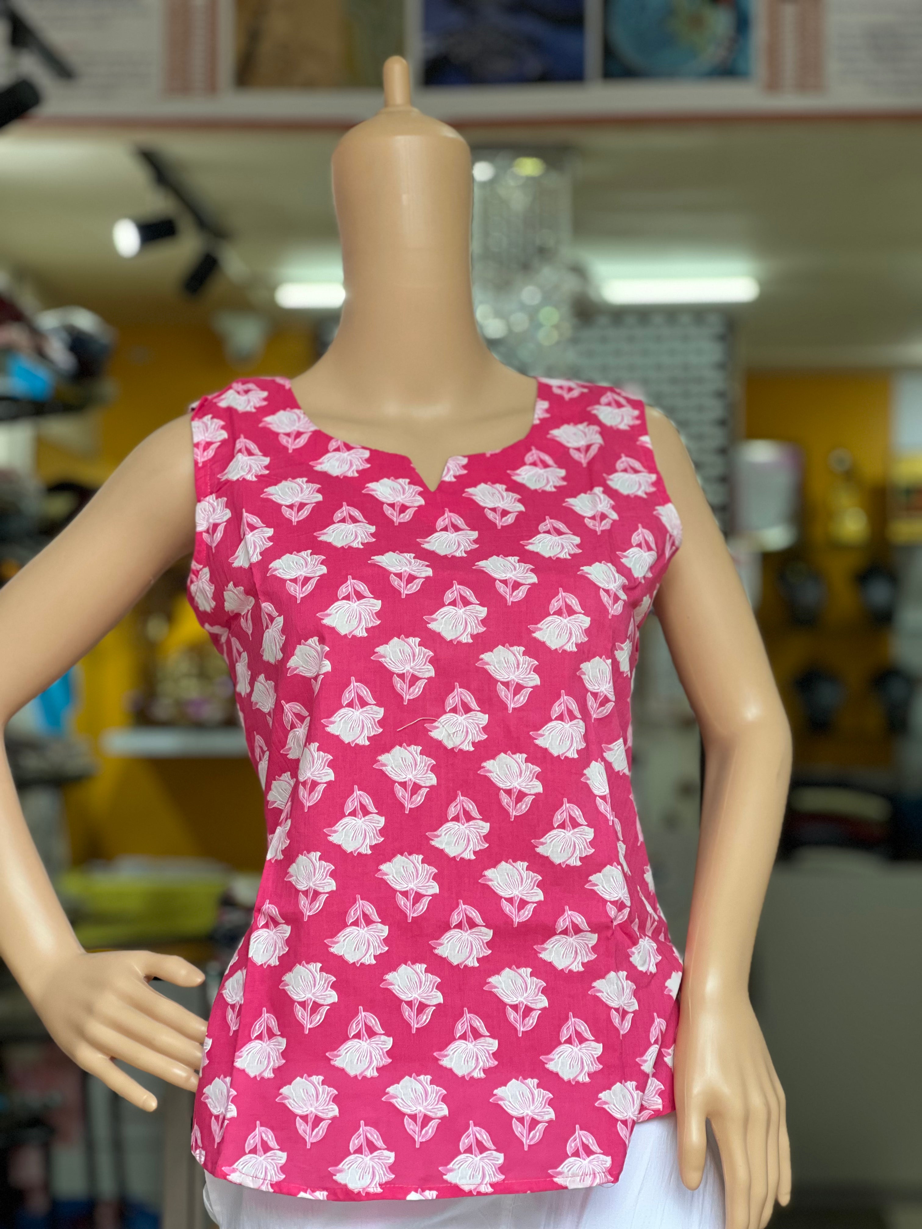 Printed Sleeveless Short Kurti