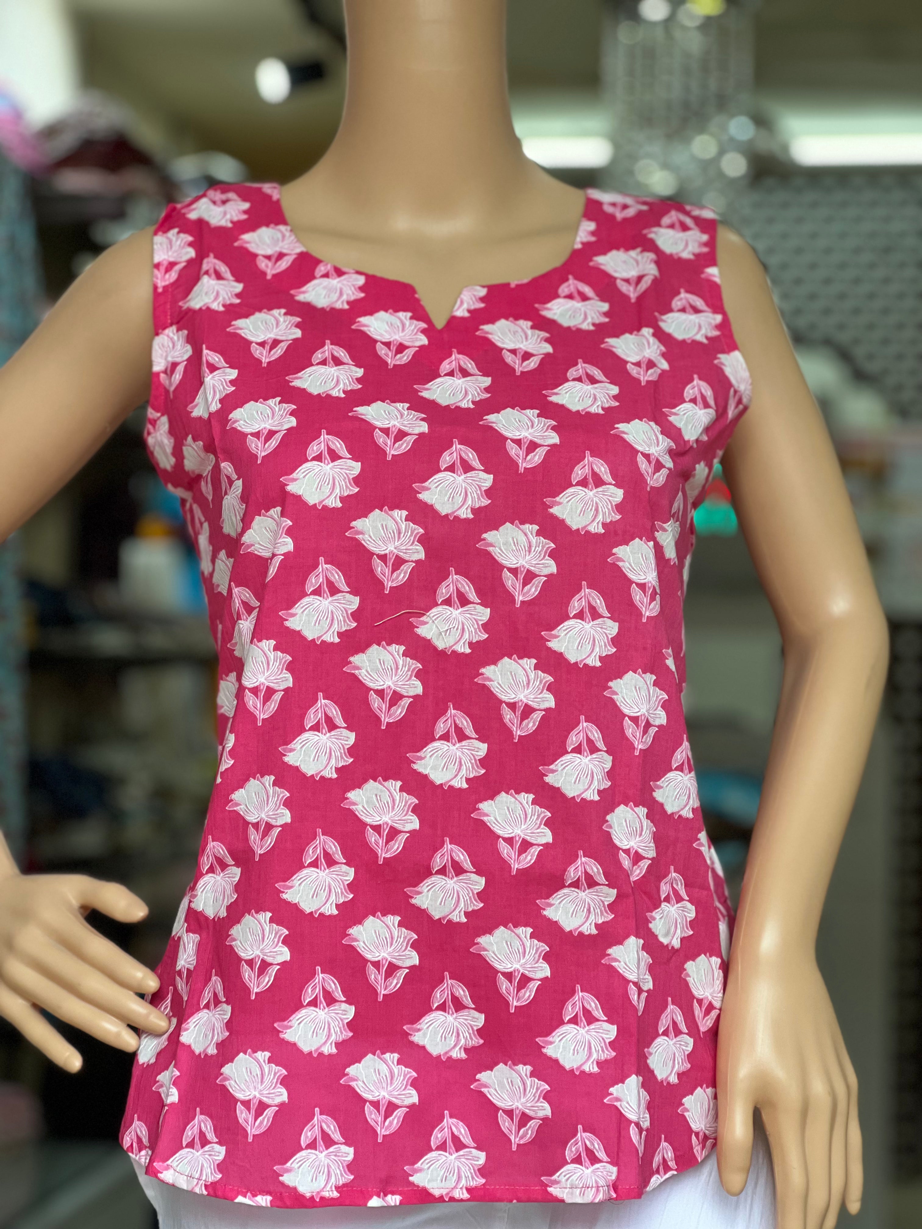 Printed Sleeveless Short Kurti