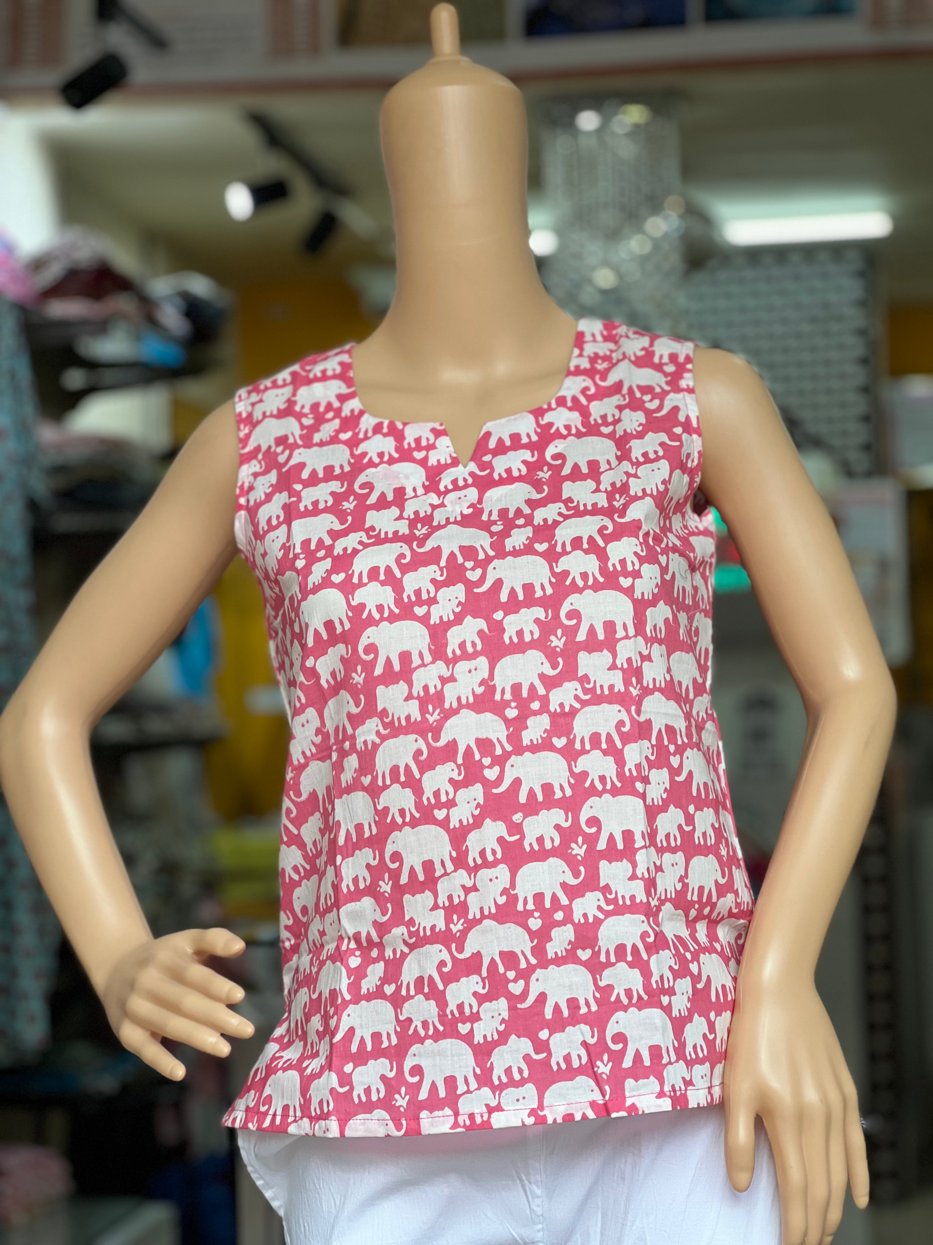 Elephant Print Sleeveless short Kurti
