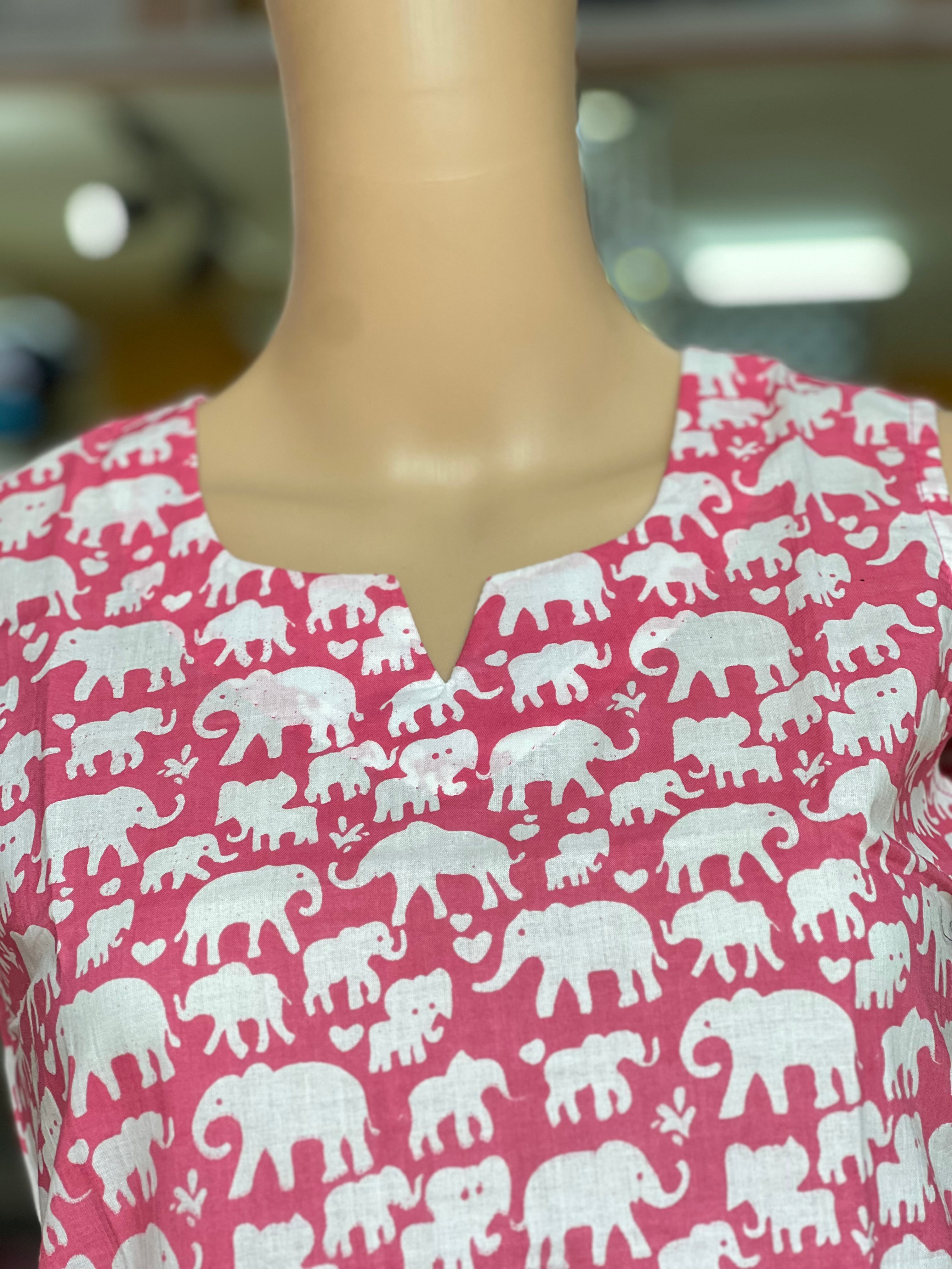 Elephant Print Sleeveless short Kurti