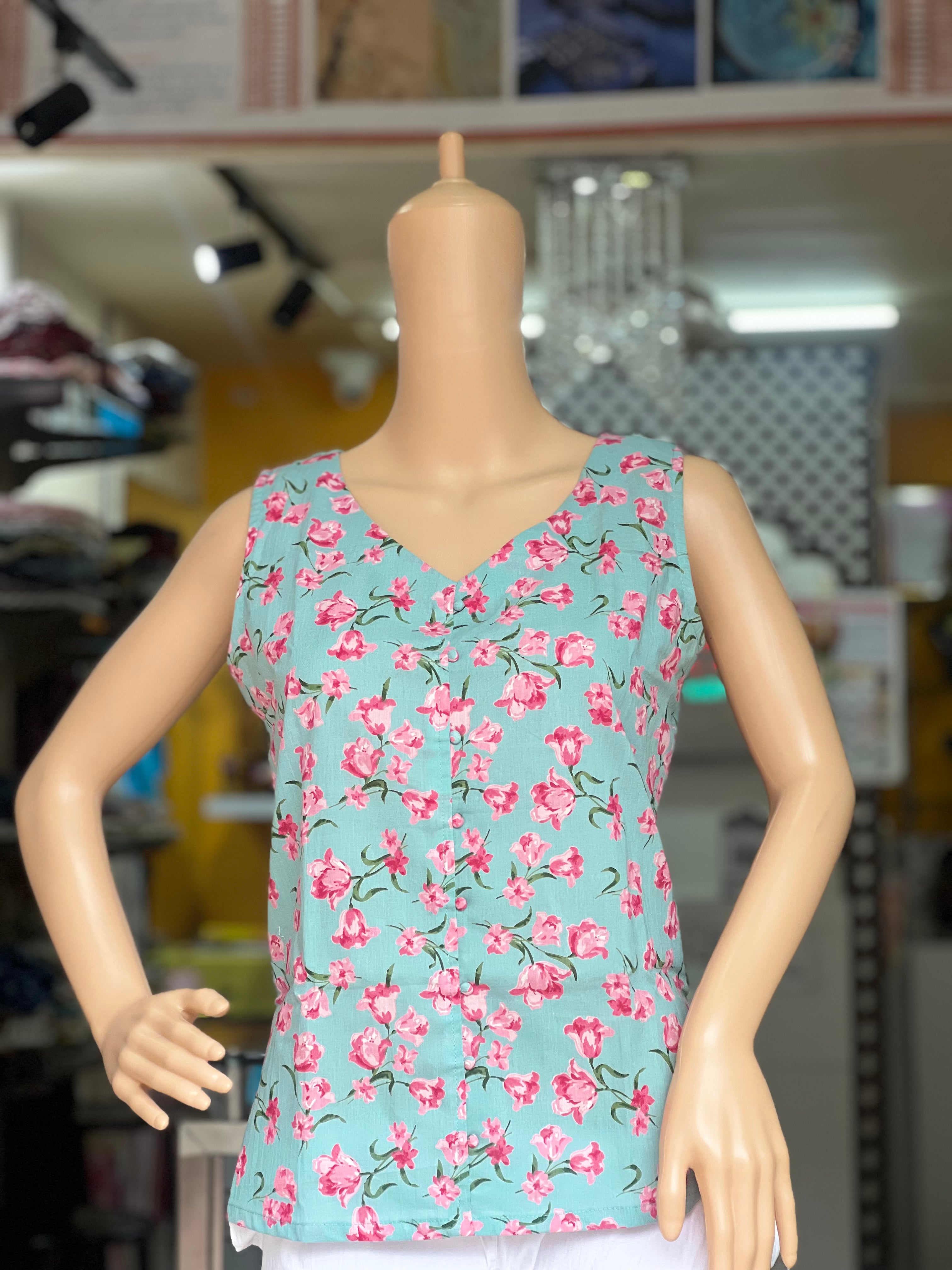 Teal Blue Sleeveless Short Kurti