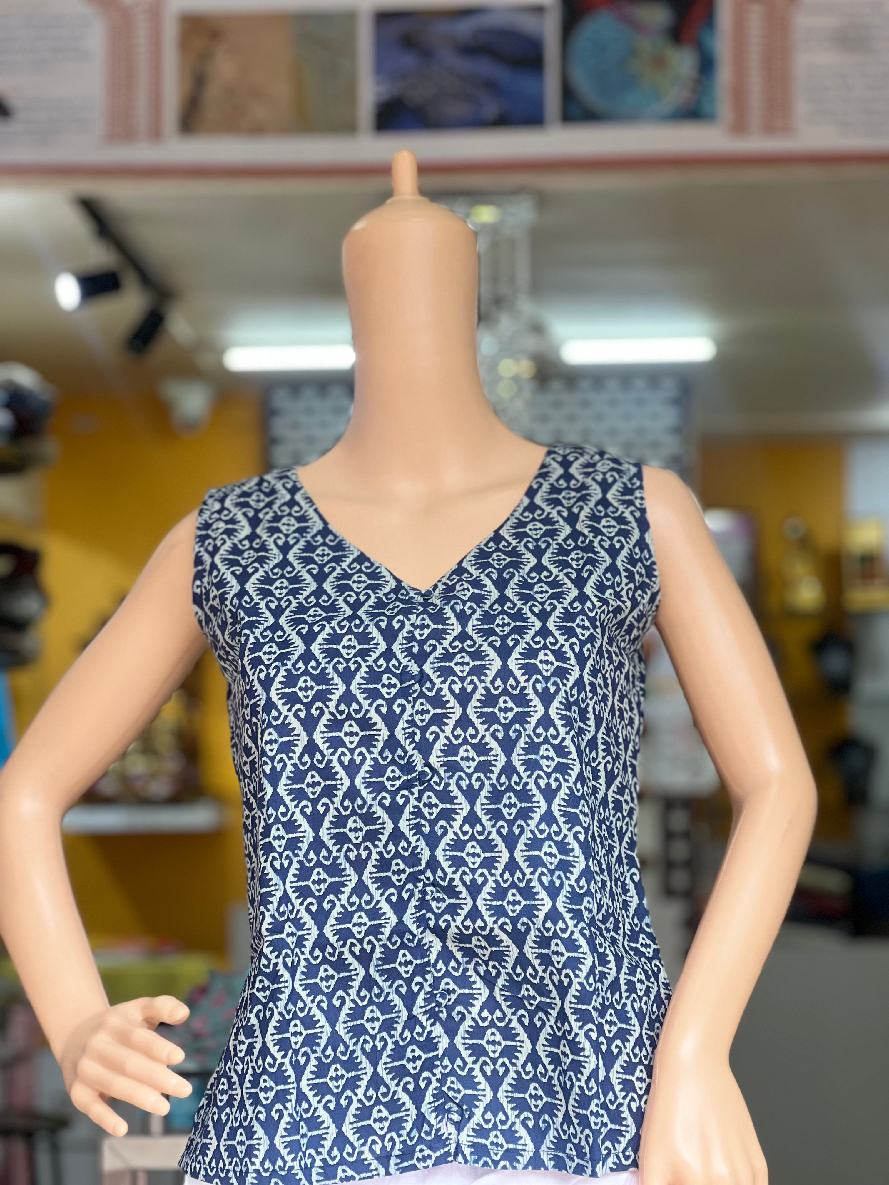 Navy Blue Sleeveless Short Kurti
