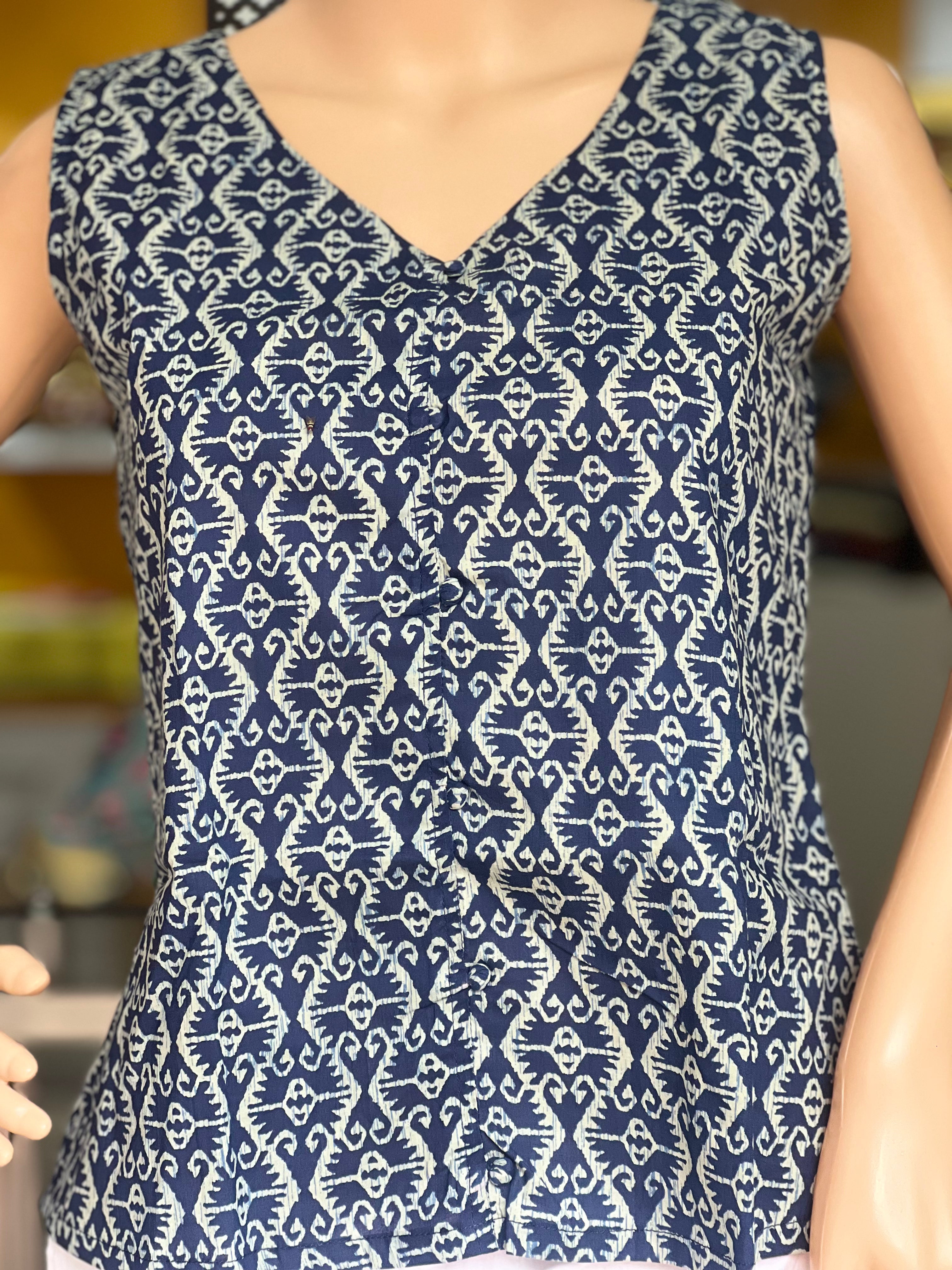 Navy Blue Sleeveless Short Kurti