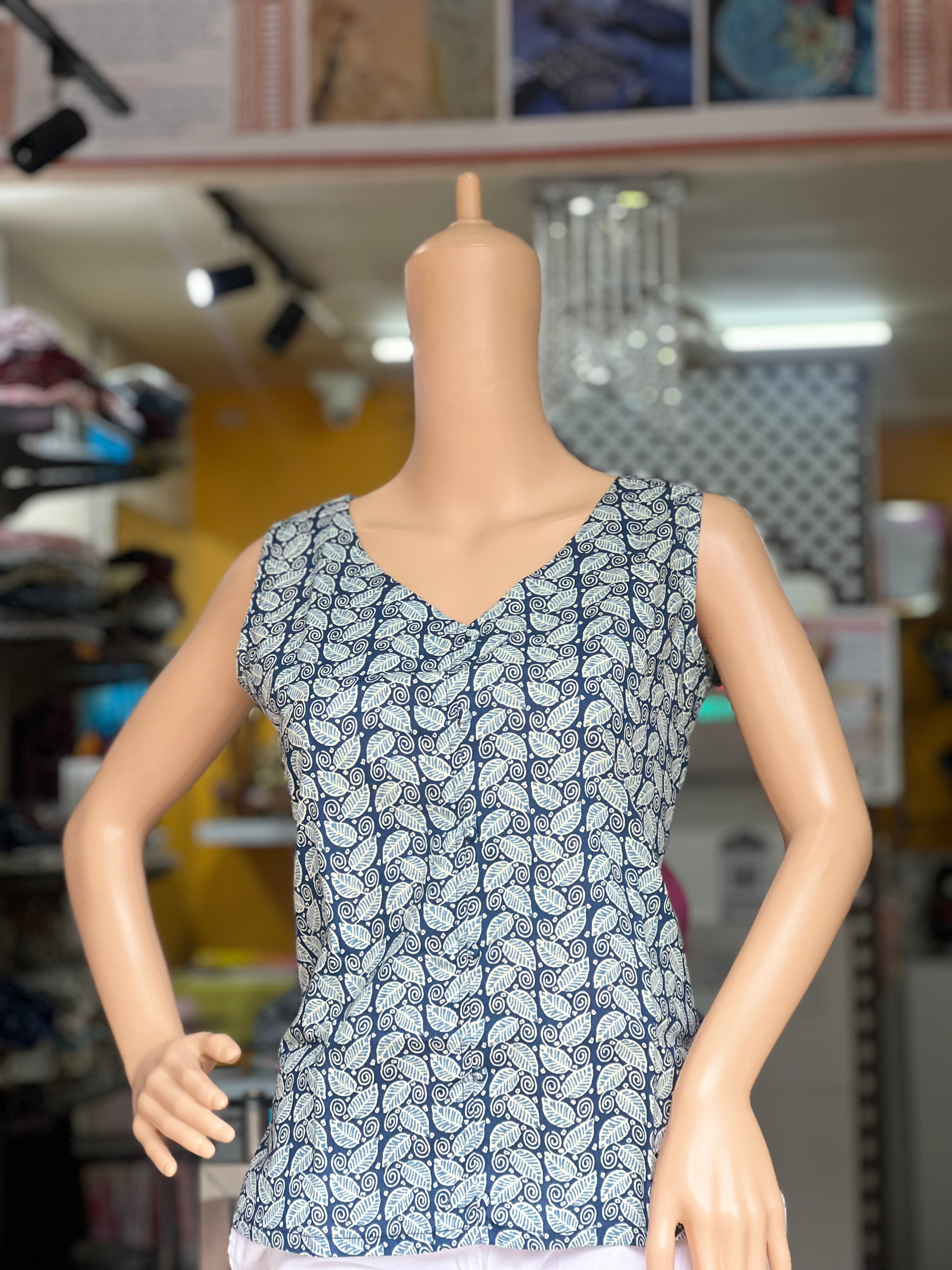 Blue Sleeveless Short Kurti