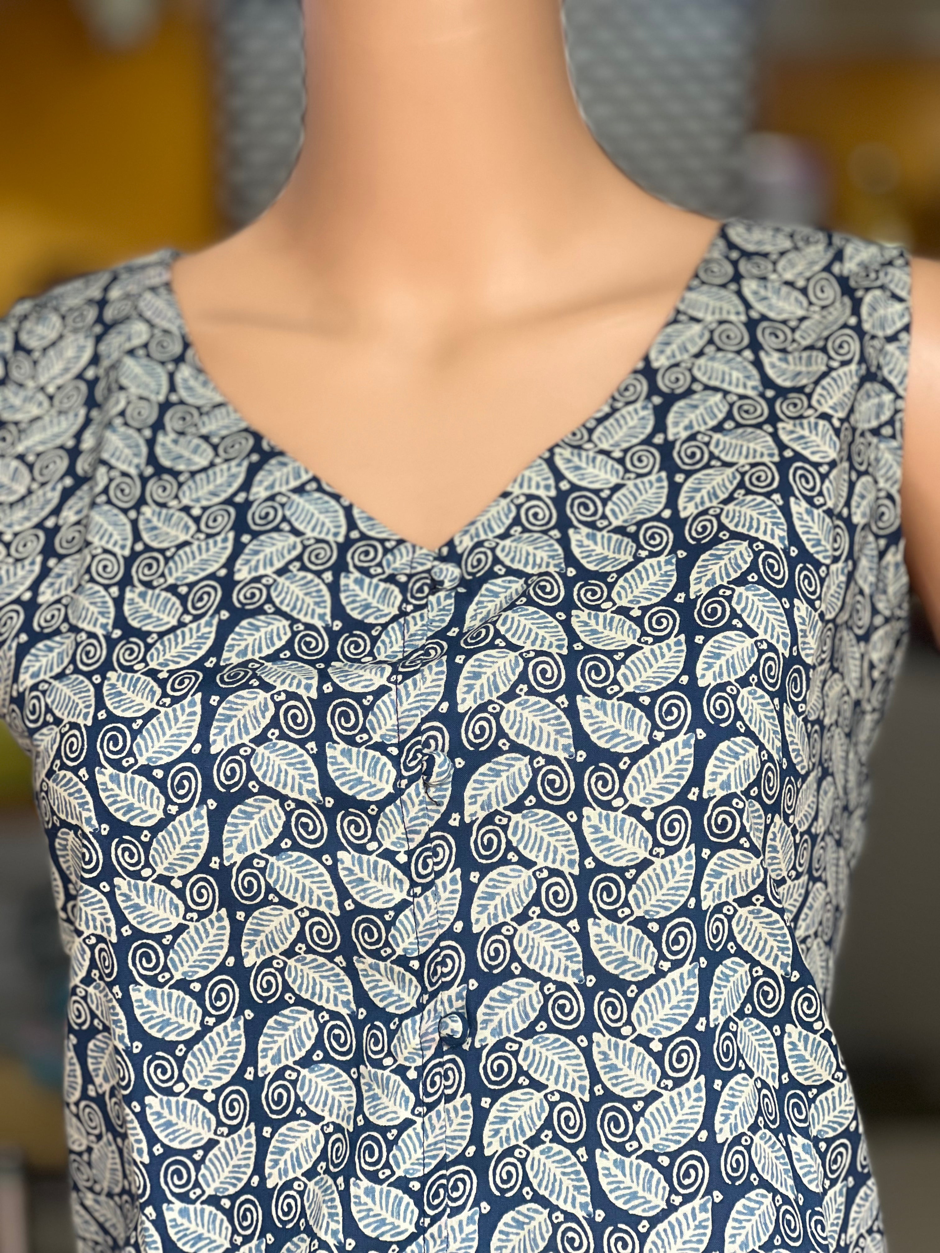 Blue Sleeveless Short Kurti