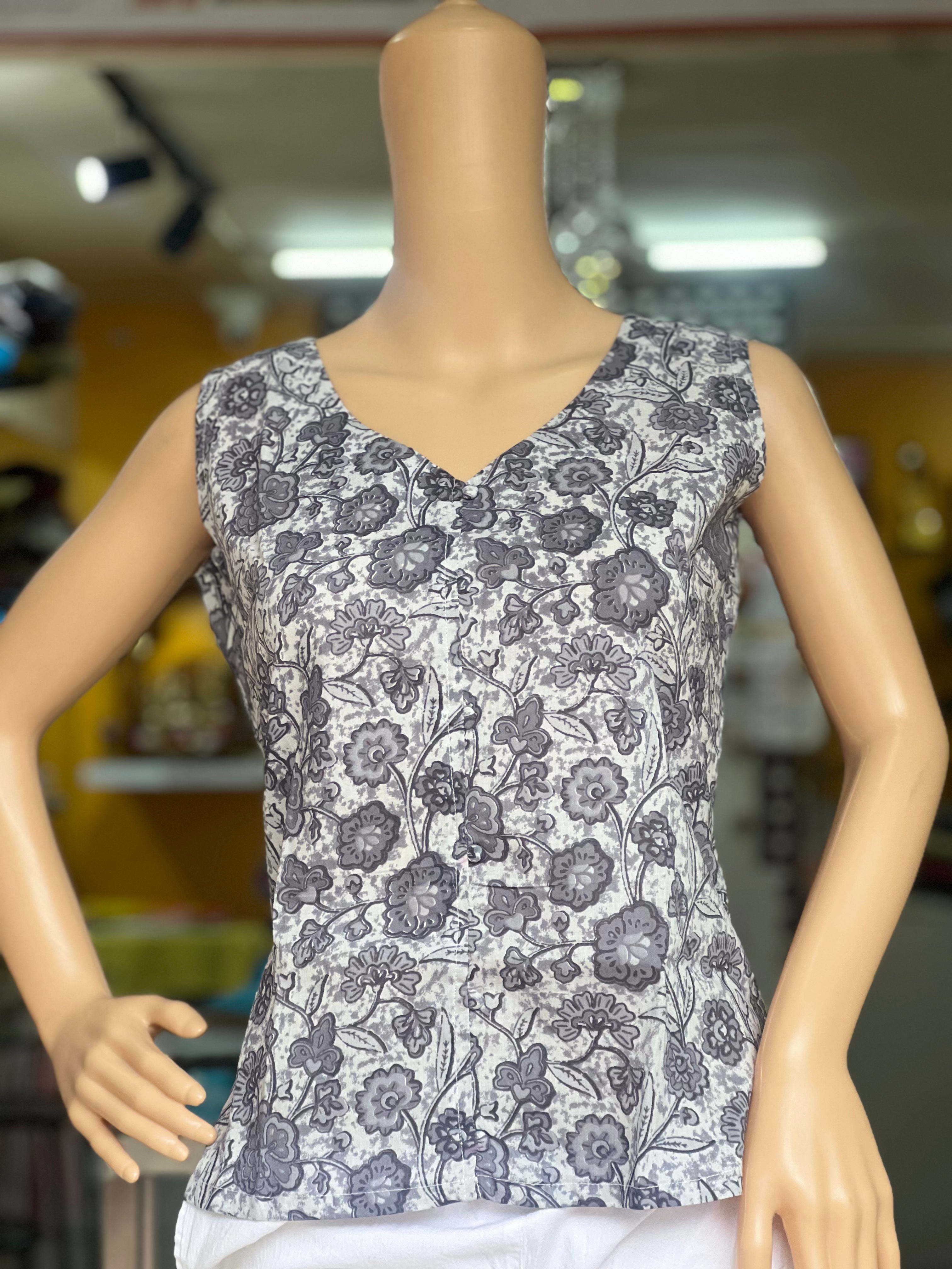 Grey Sleeveless Short Kurti