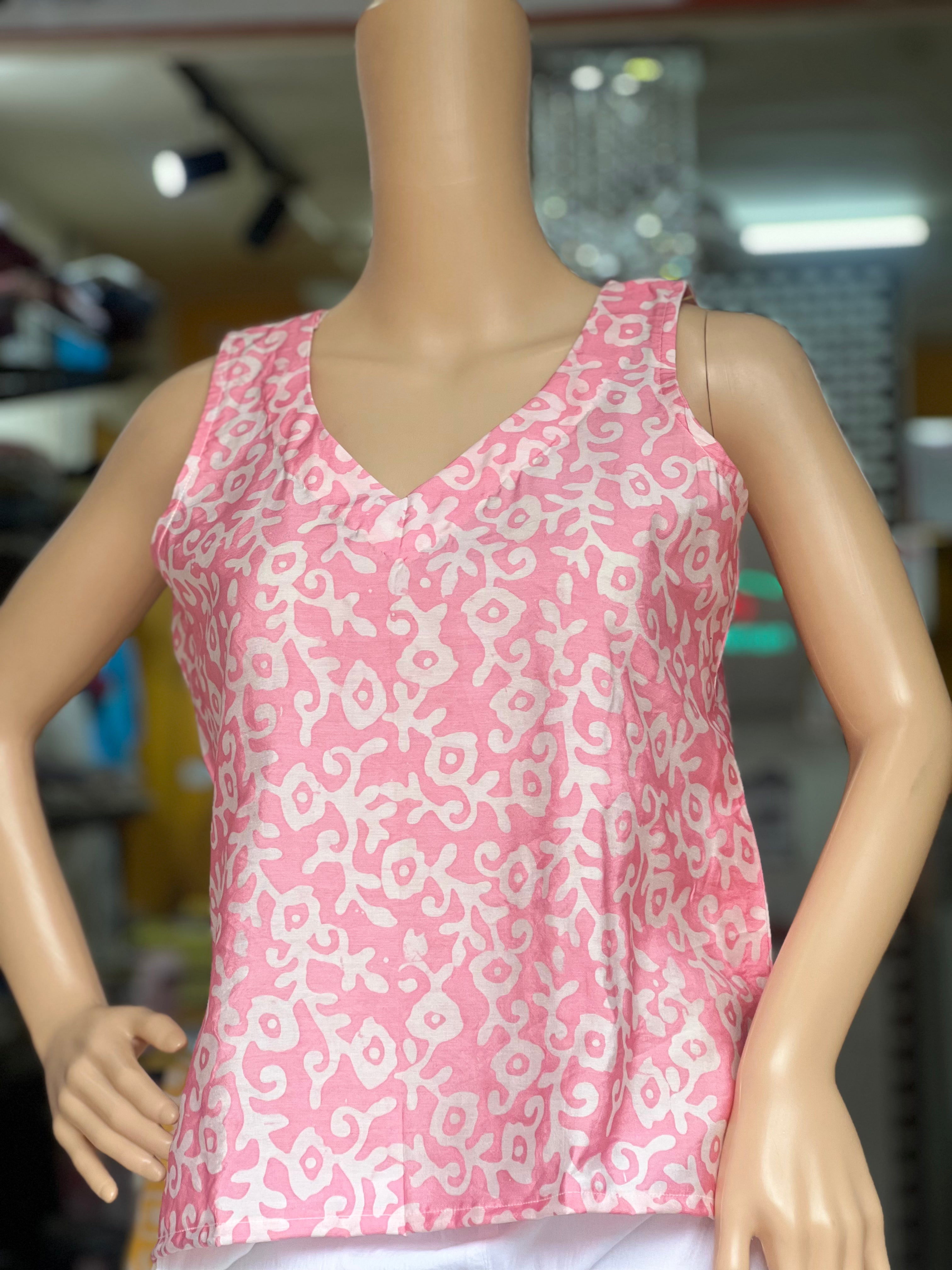 Baby Pink Sleeveless Short Kurti