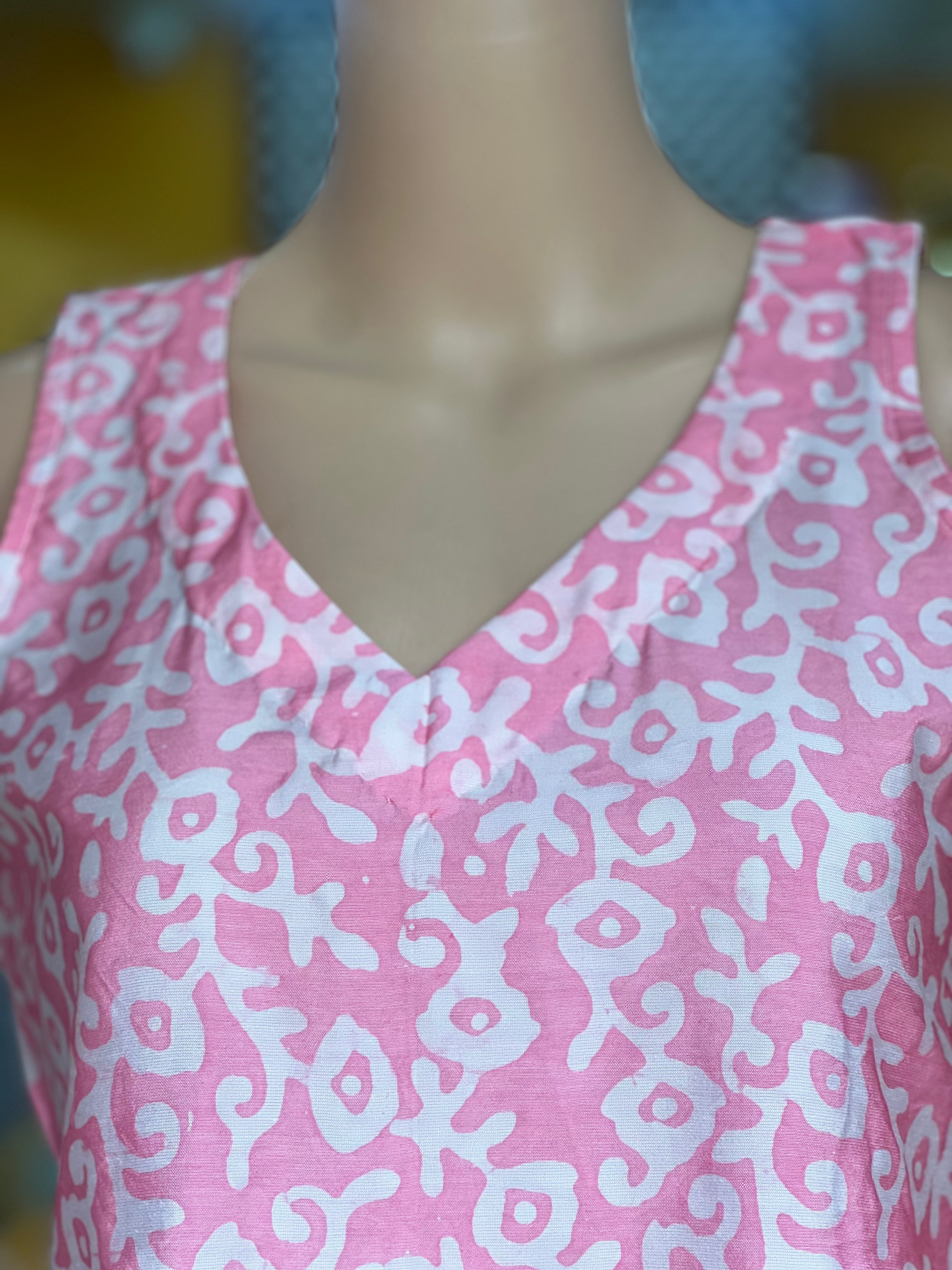 Baby Pink Sleeveless Short Kurti