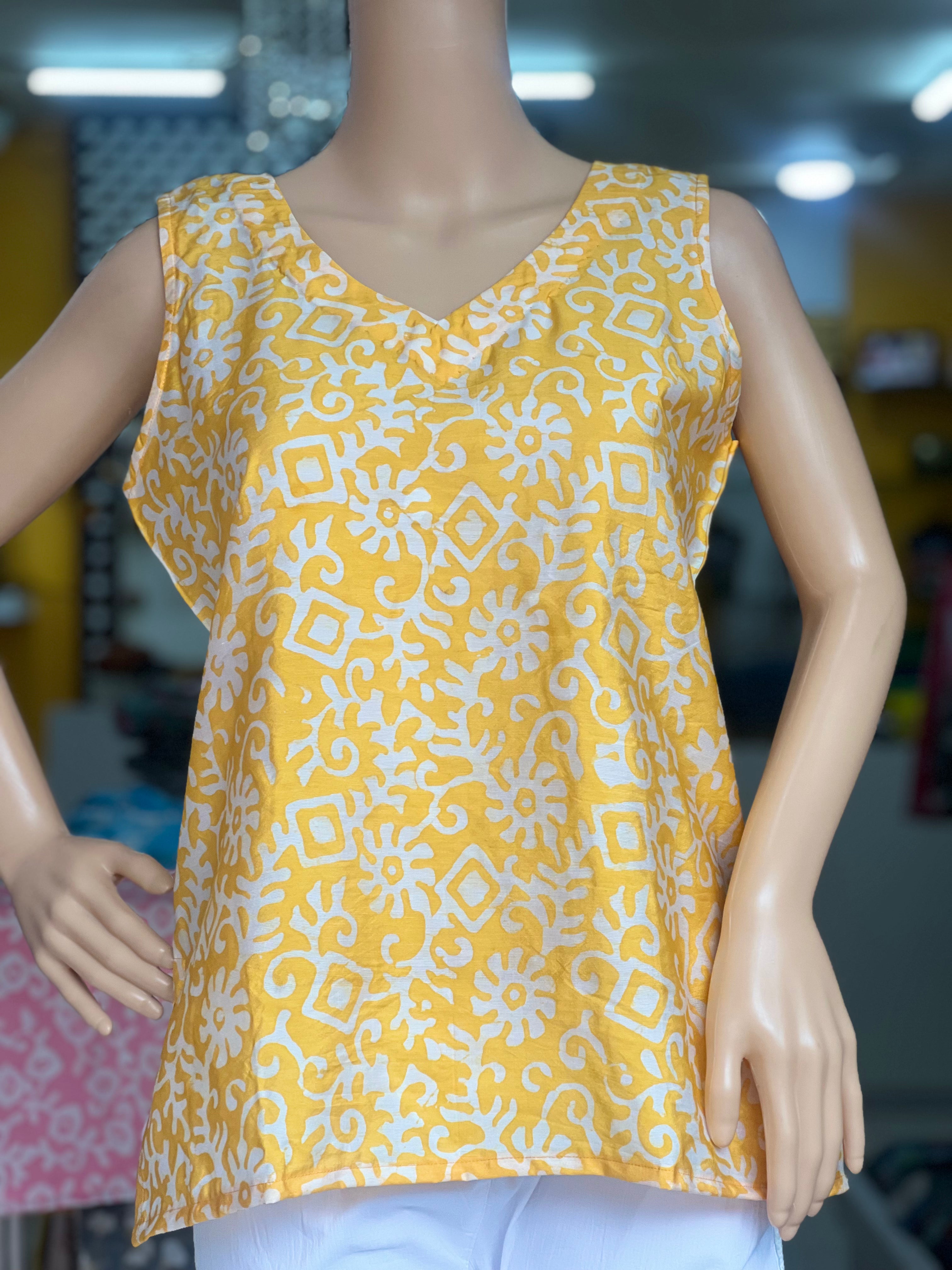 Printed Sleeveless Short Kurti - Modal Silk