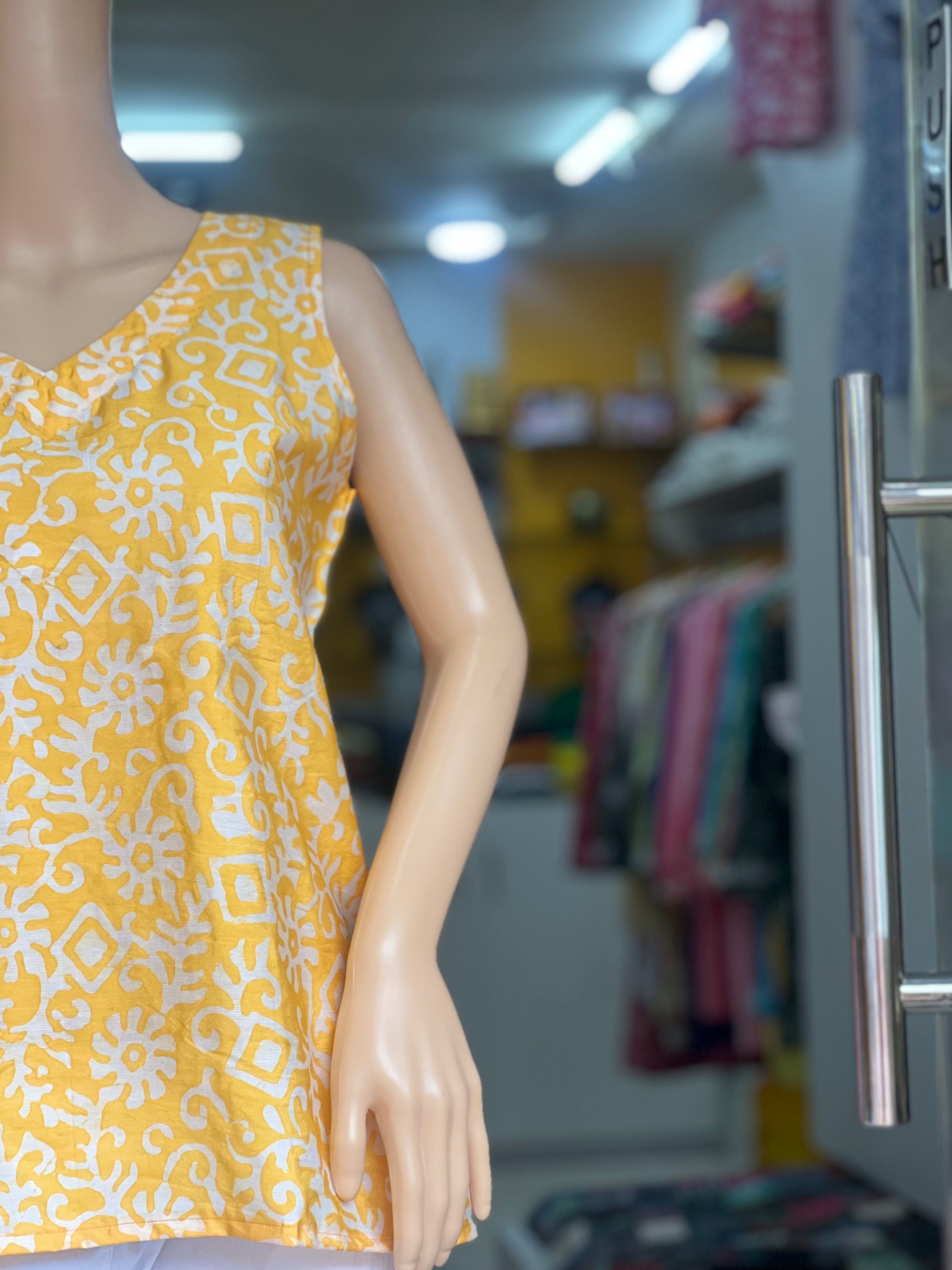 Printed Sleeveless Short Kurti - Modal Silk