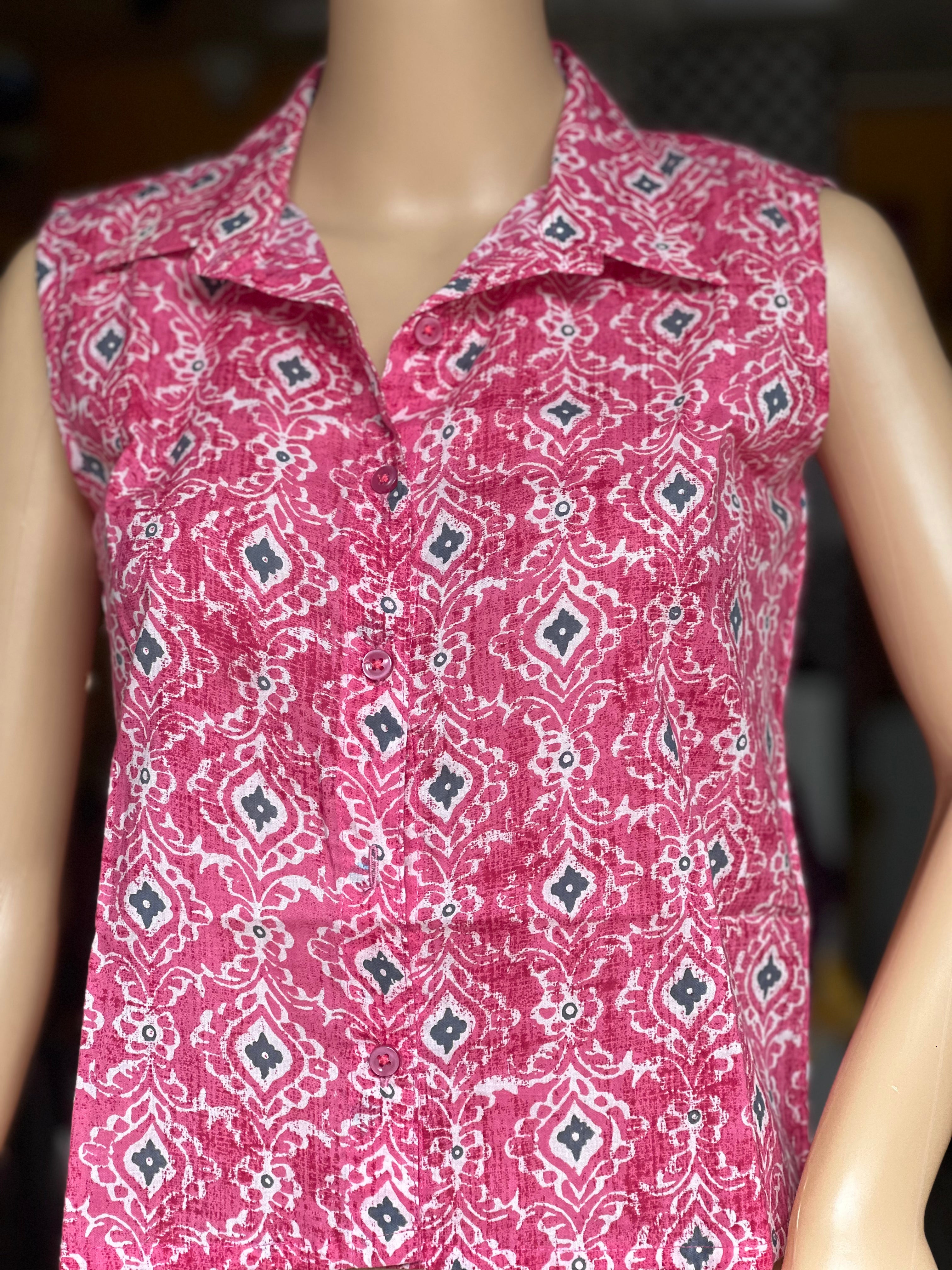Casual Printed Sleeveless Shirt Pink